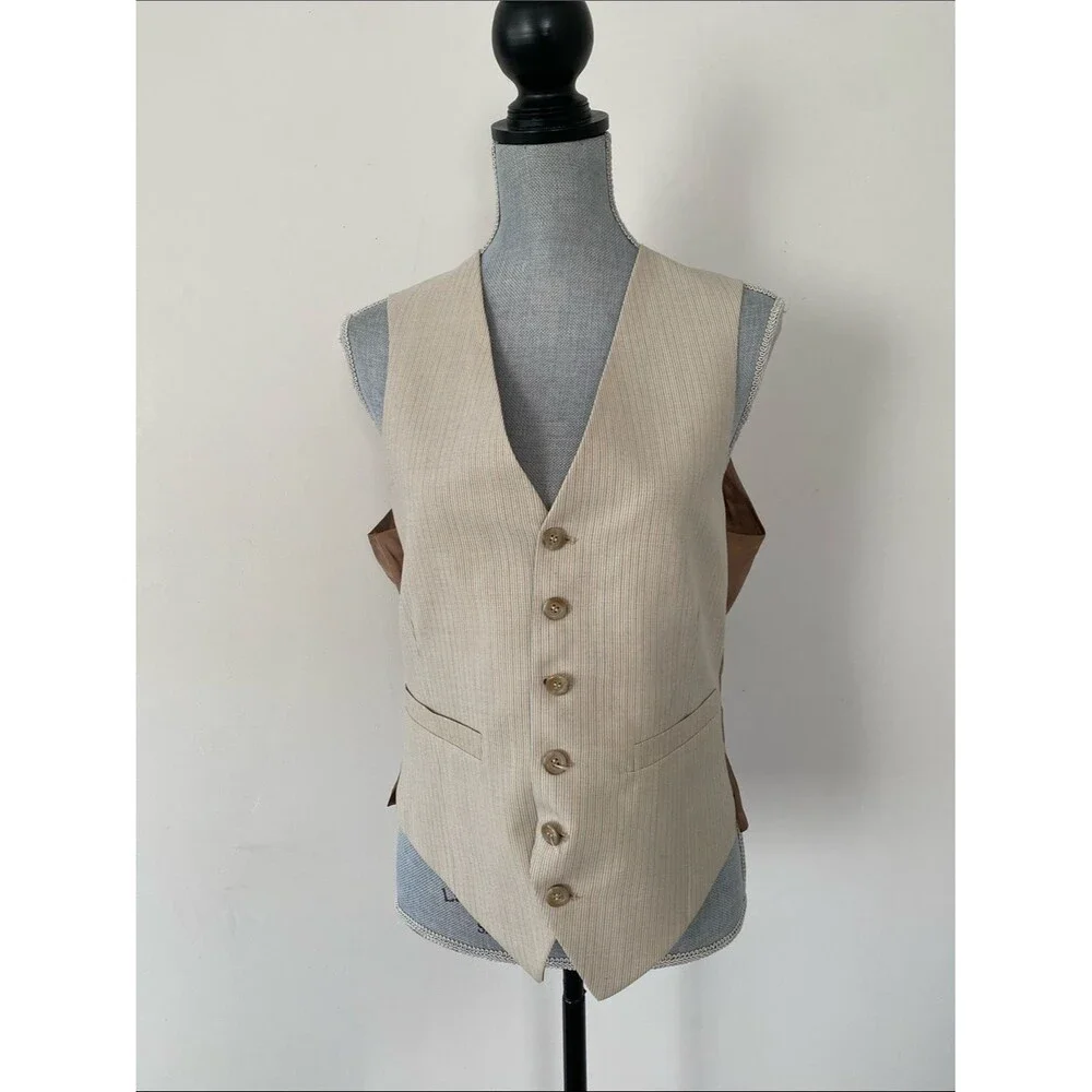 VTG Cream Pinstripe Tailored Vest Brand Unknown Western Preppy Women Sz M